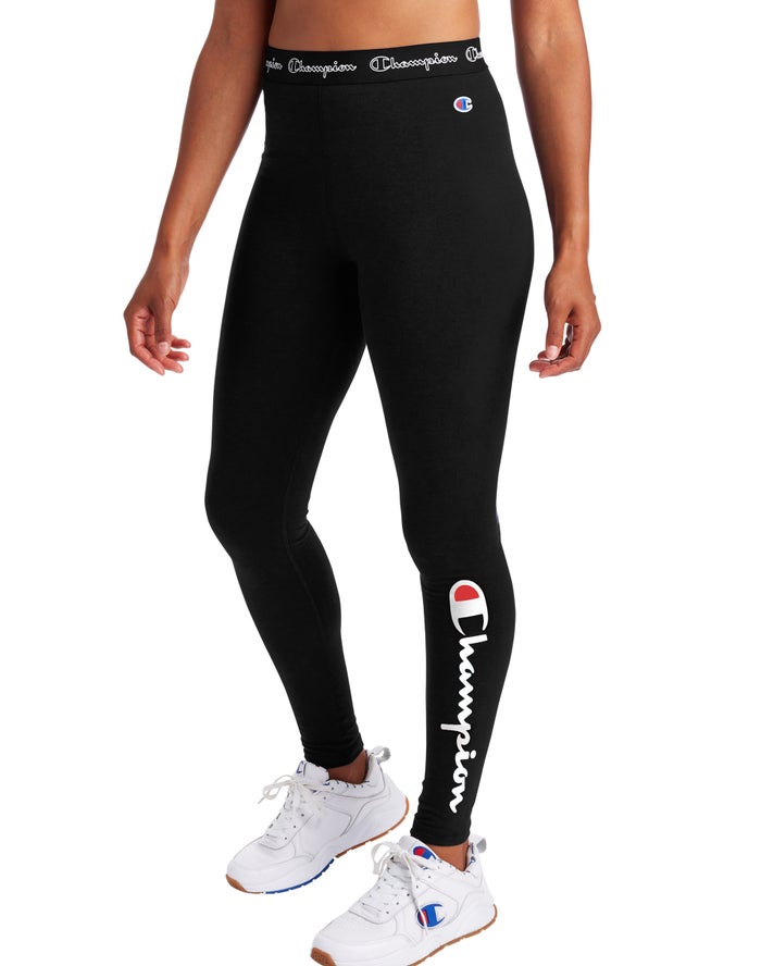 Champion Dame Leggings Sort - Authentic Script Logo - Danmark TME-643127